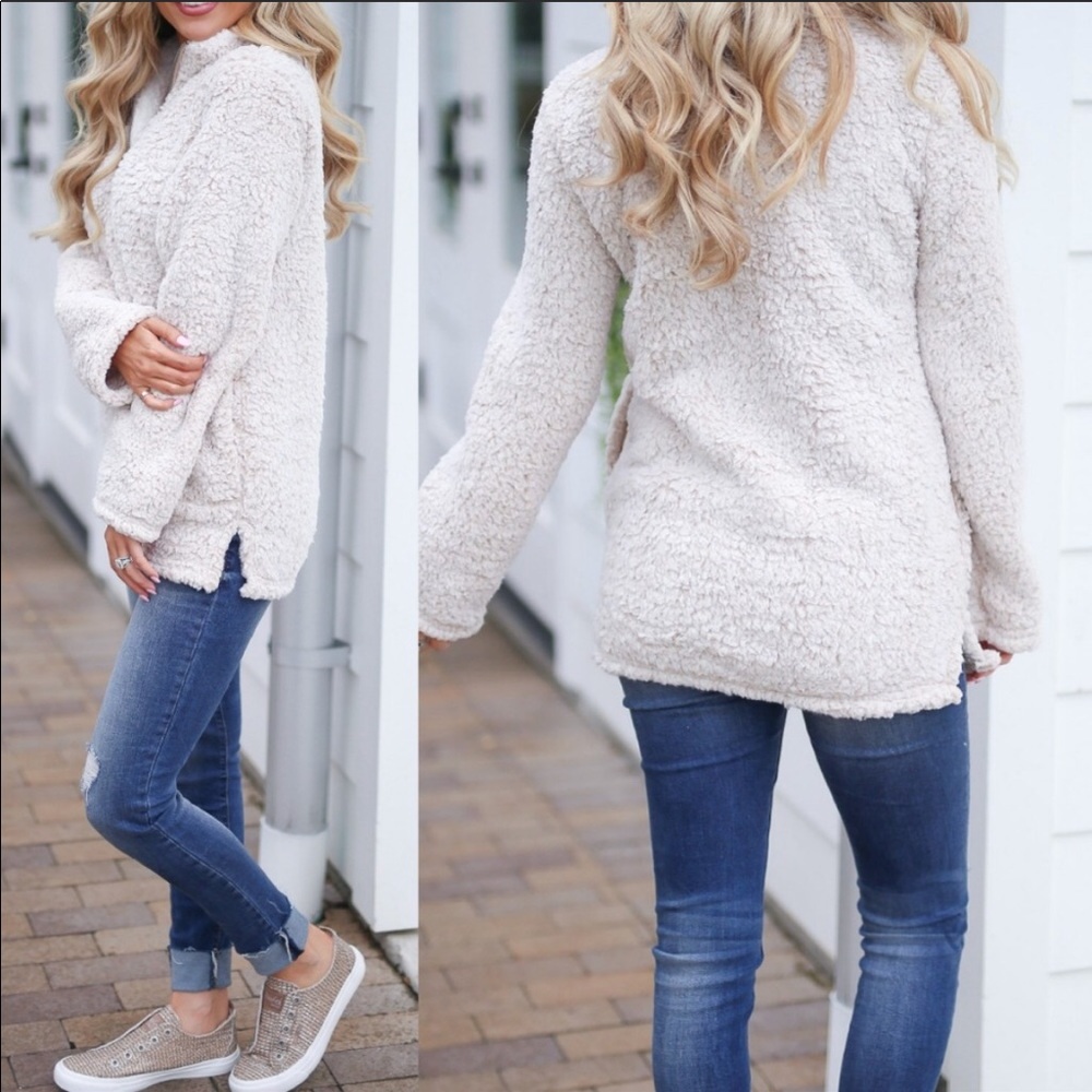 Soft Off-White/Cream Sherpa Pullover- LARGE ONLY